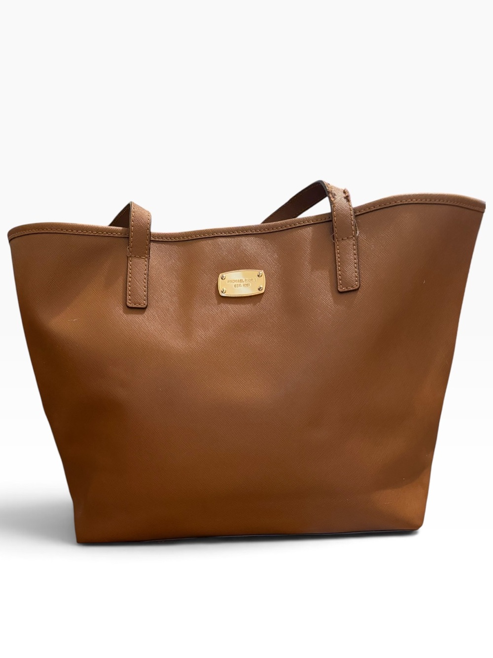 Michael Kors Jet Set Travel Medium Saffiano Leather Tote Bag Camel Tan Brown